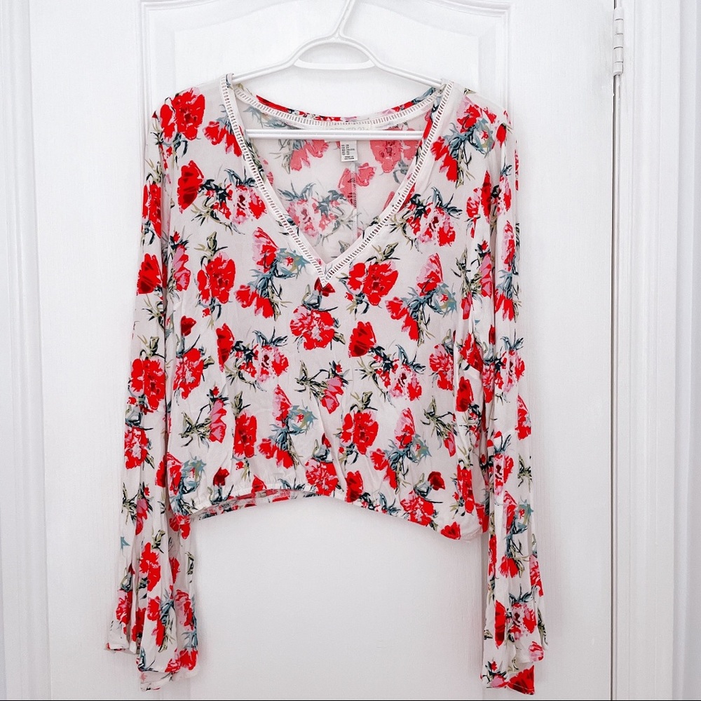 Crop Long Bell Sleeve Blouse